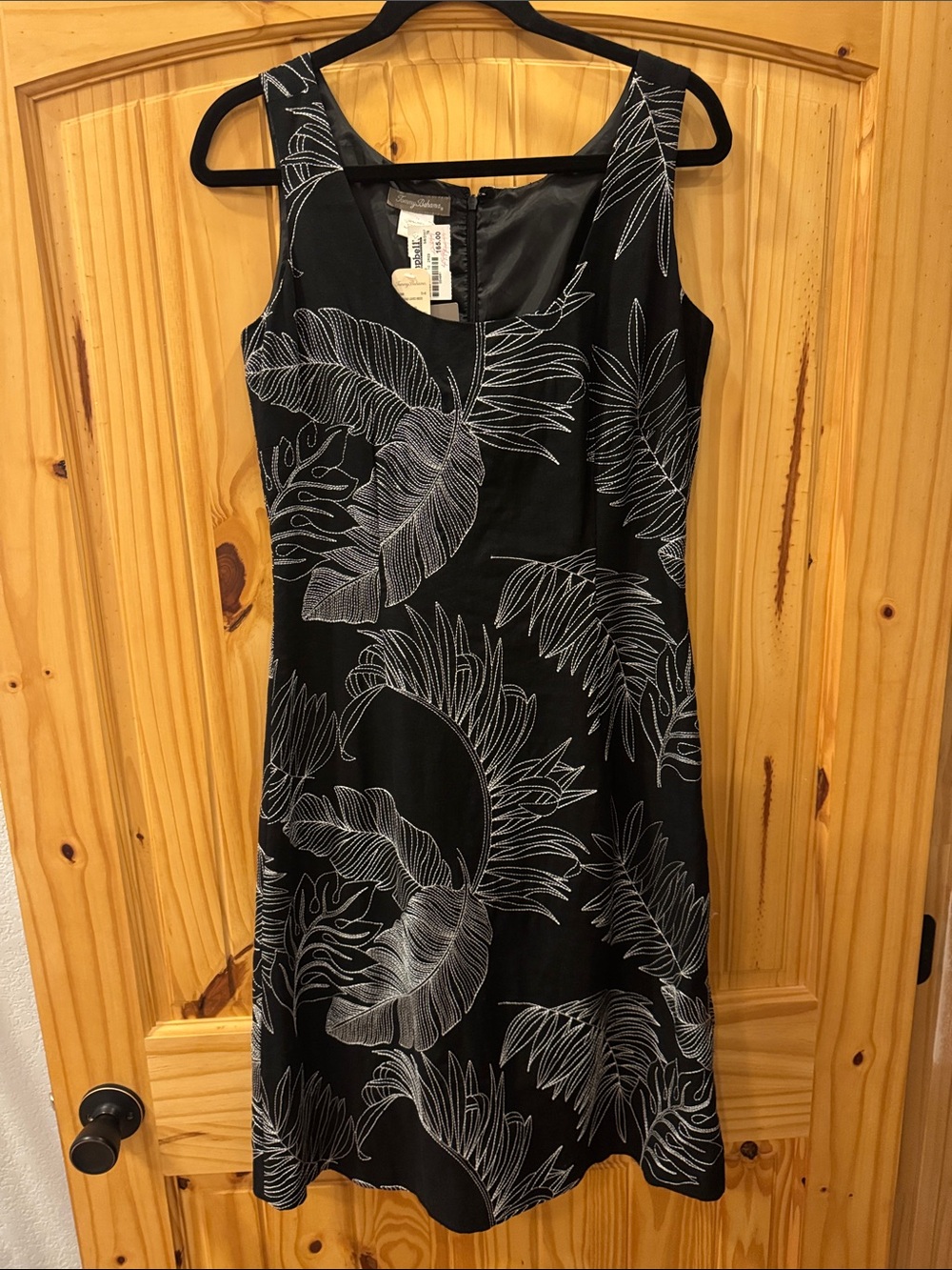 Tommy Bahama Black Sleeveless Tropical Leaf Dress